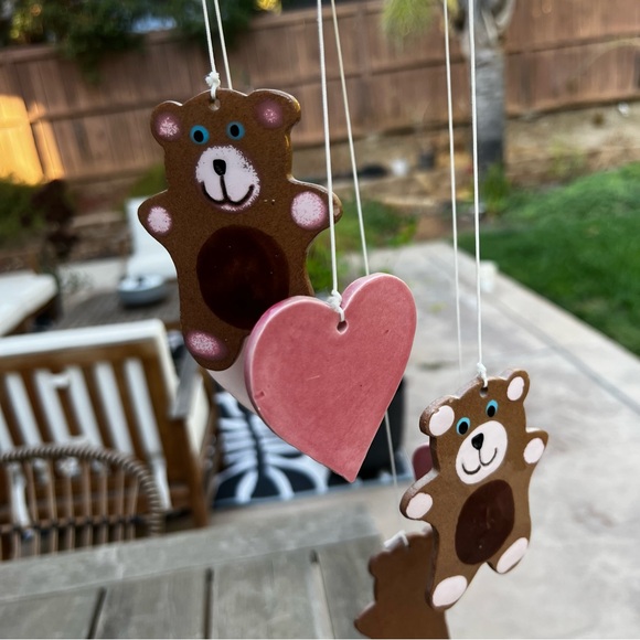 Vintage Ceramic Pottery Wind Chimes with Teddy Bears and Hearts Hand Painted - Picture 5 of 13